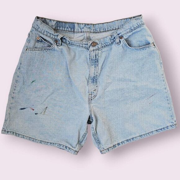 Vintage Levi's Shorts hand painted Relaxed Fit Light Blue Distressed W34 - Picture 4 of 11